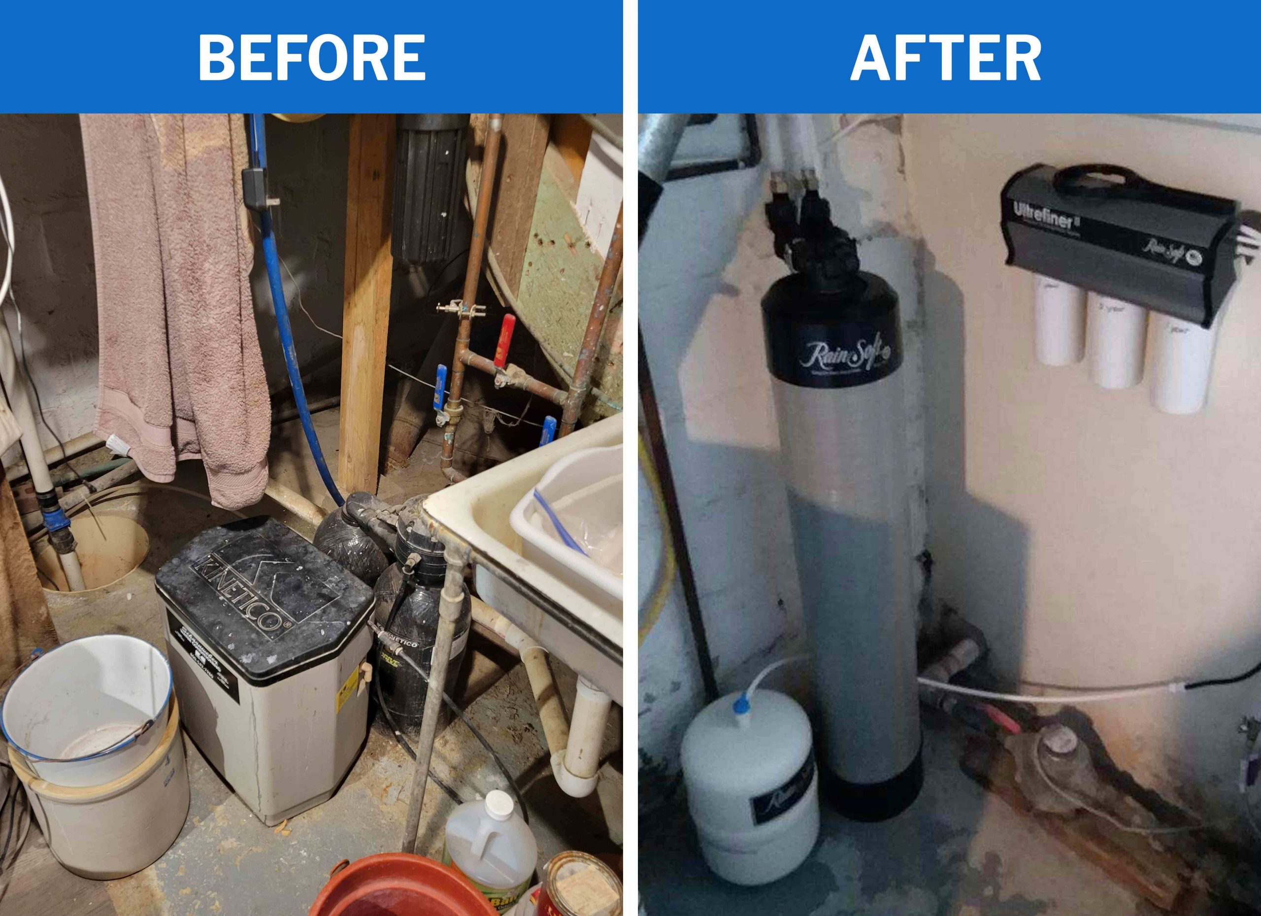 Before and After Old Water Softener Replacement Service