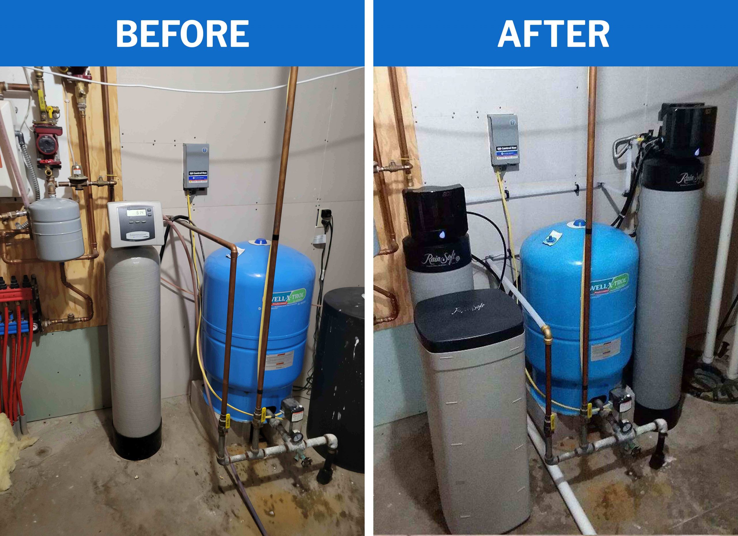 Before and After Old Water Softener Replacement