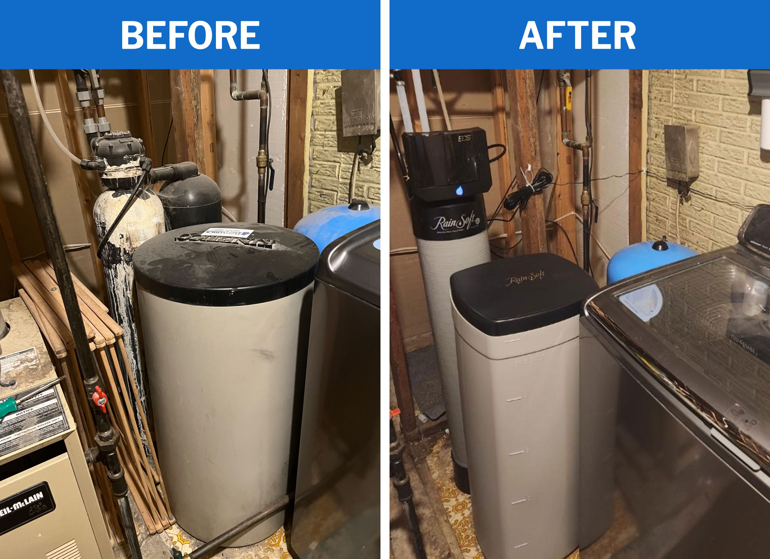 Before and After Old Water Softener Replacement