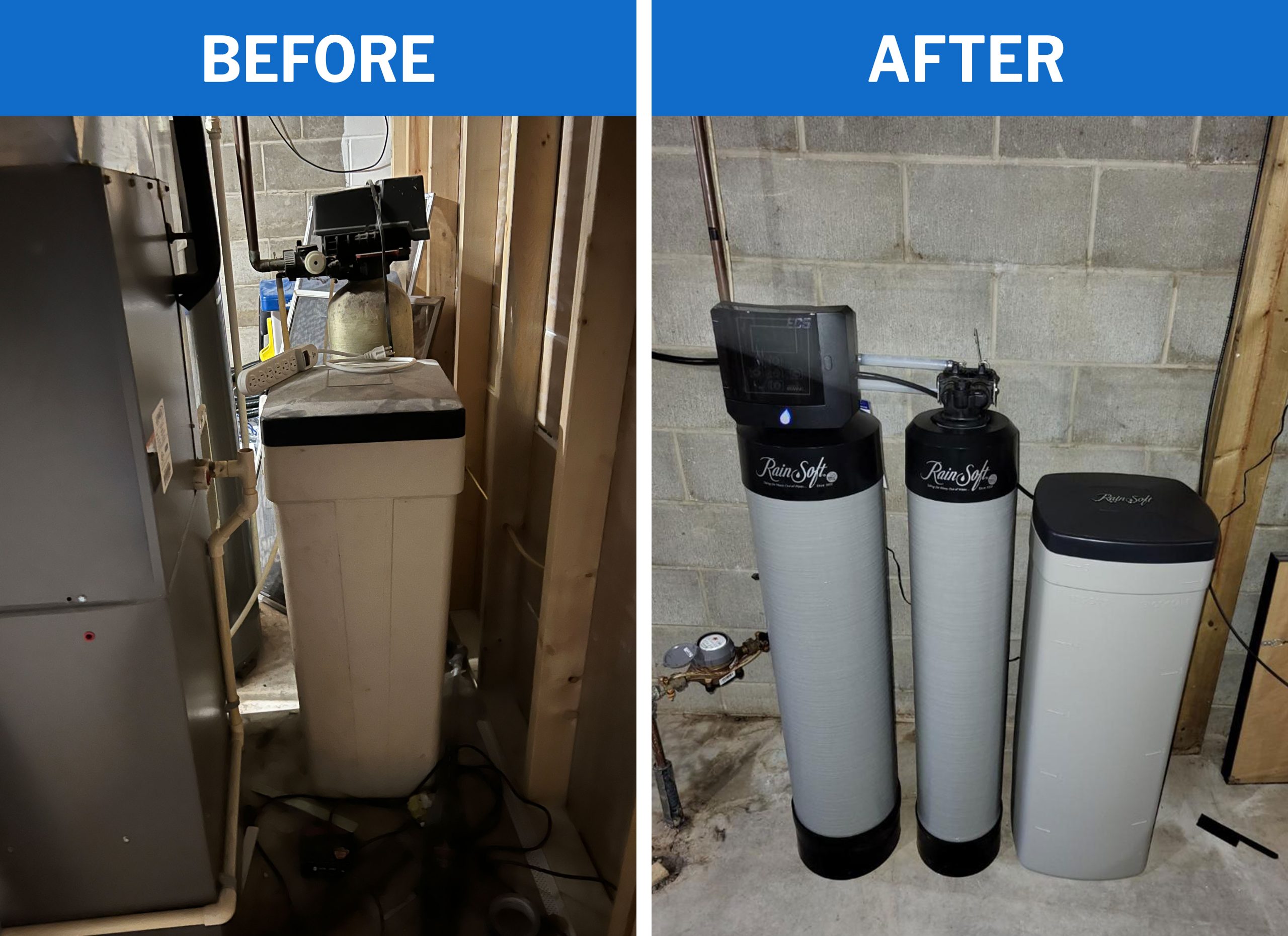 Before and After Water Softener Replacement Service