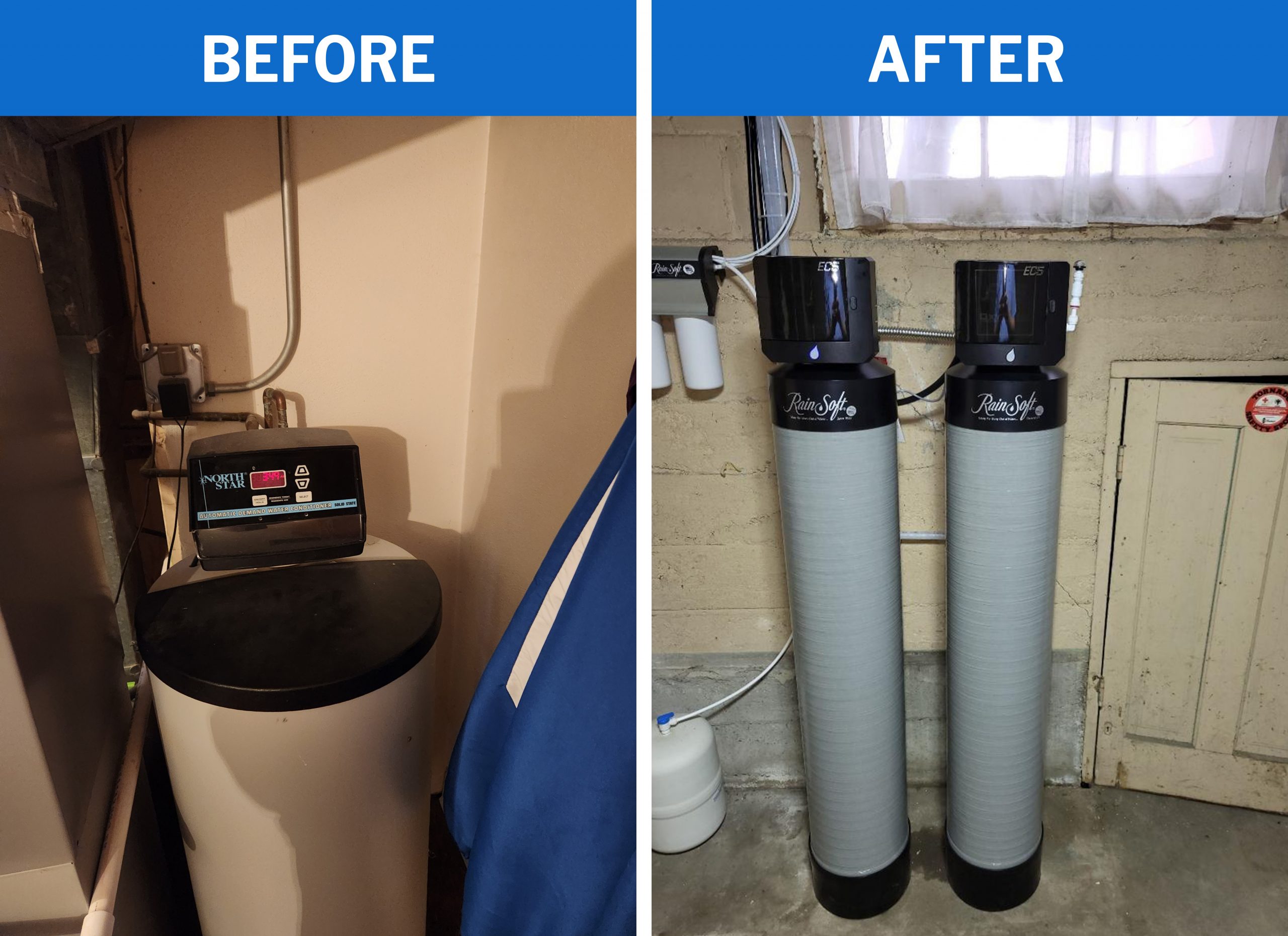 Before and After Inefficient Water Softener Replacement