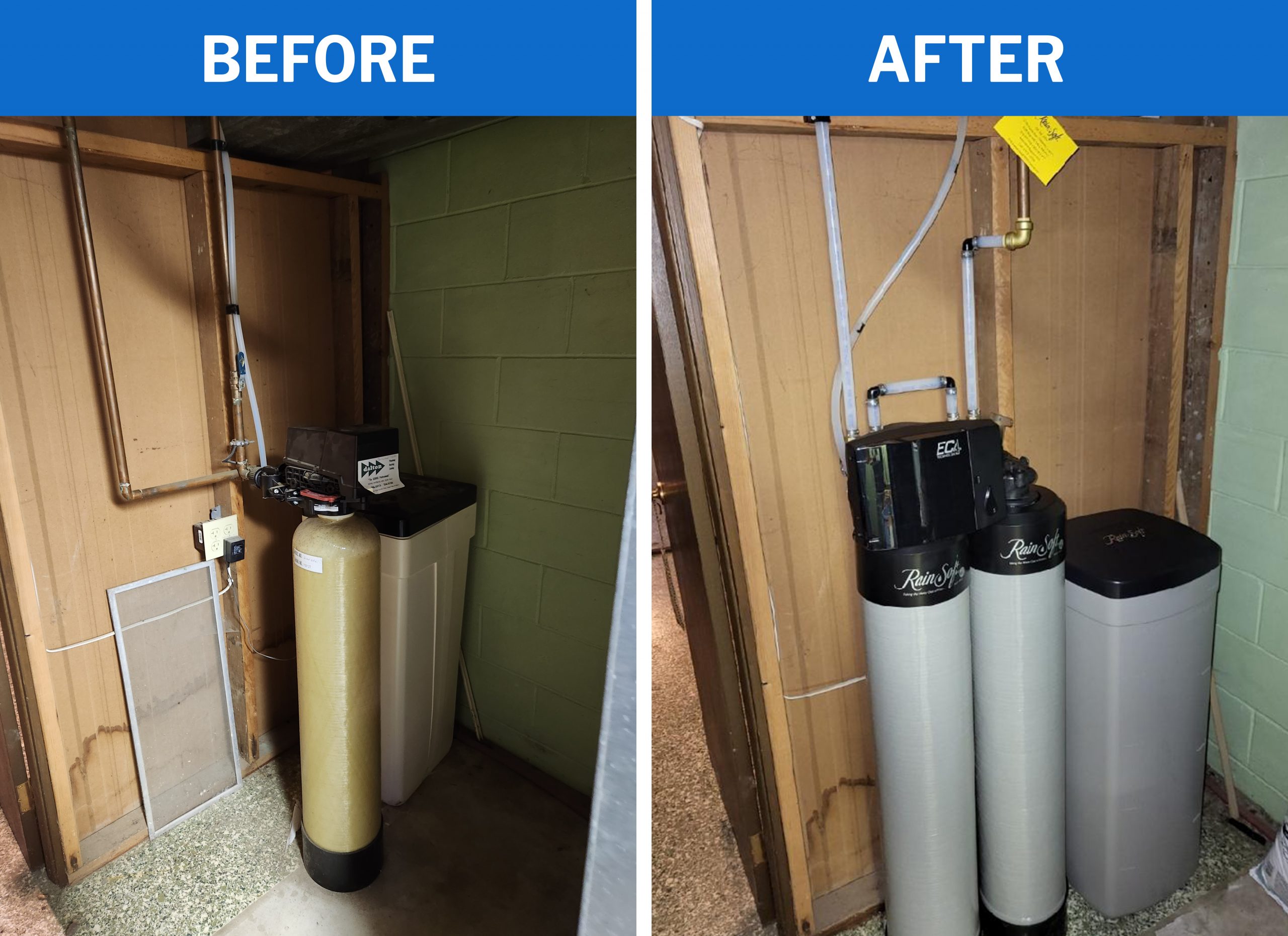 Before and After Water Softener Installation Project