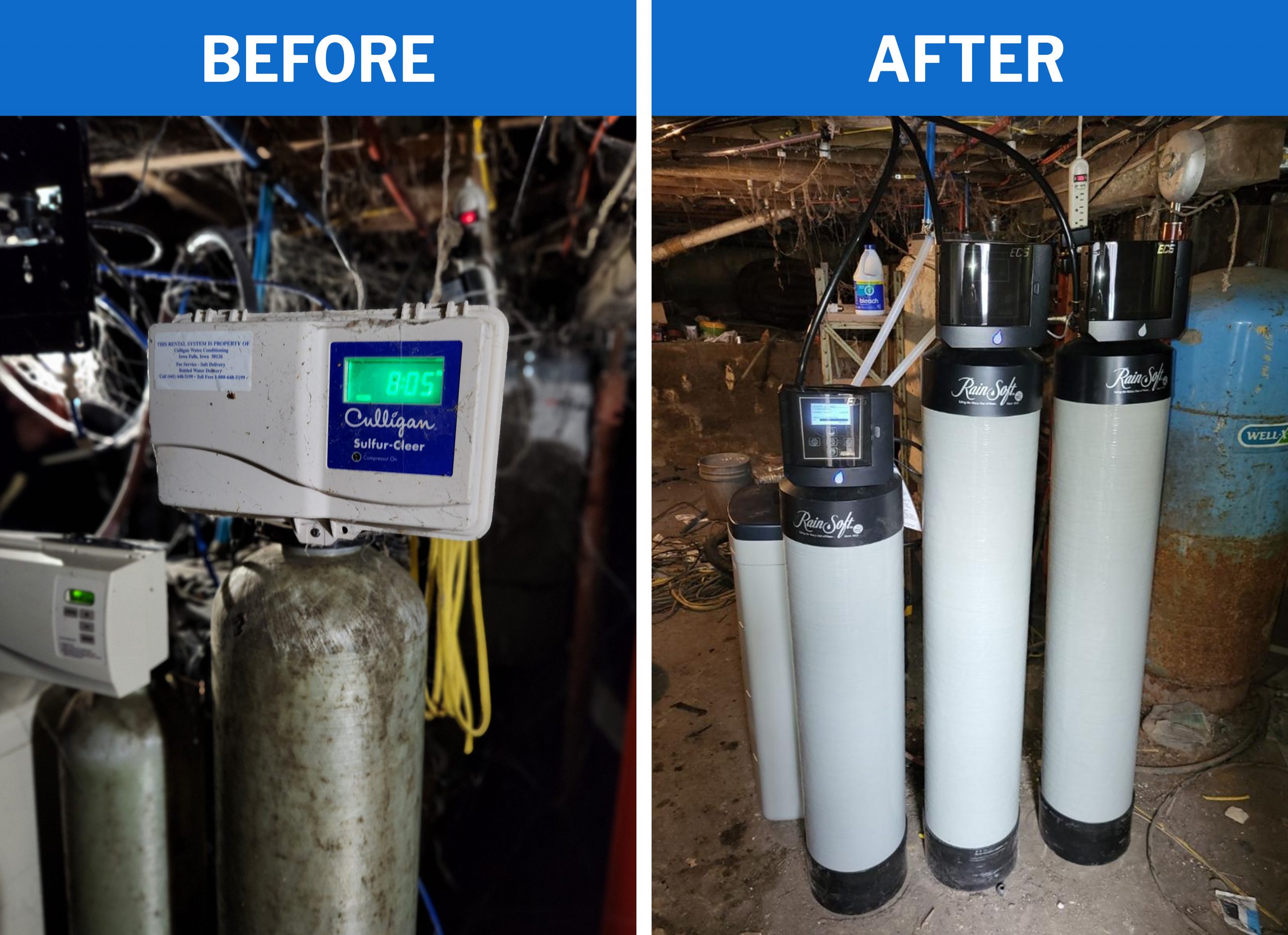 Before and After Water Softener Replaced