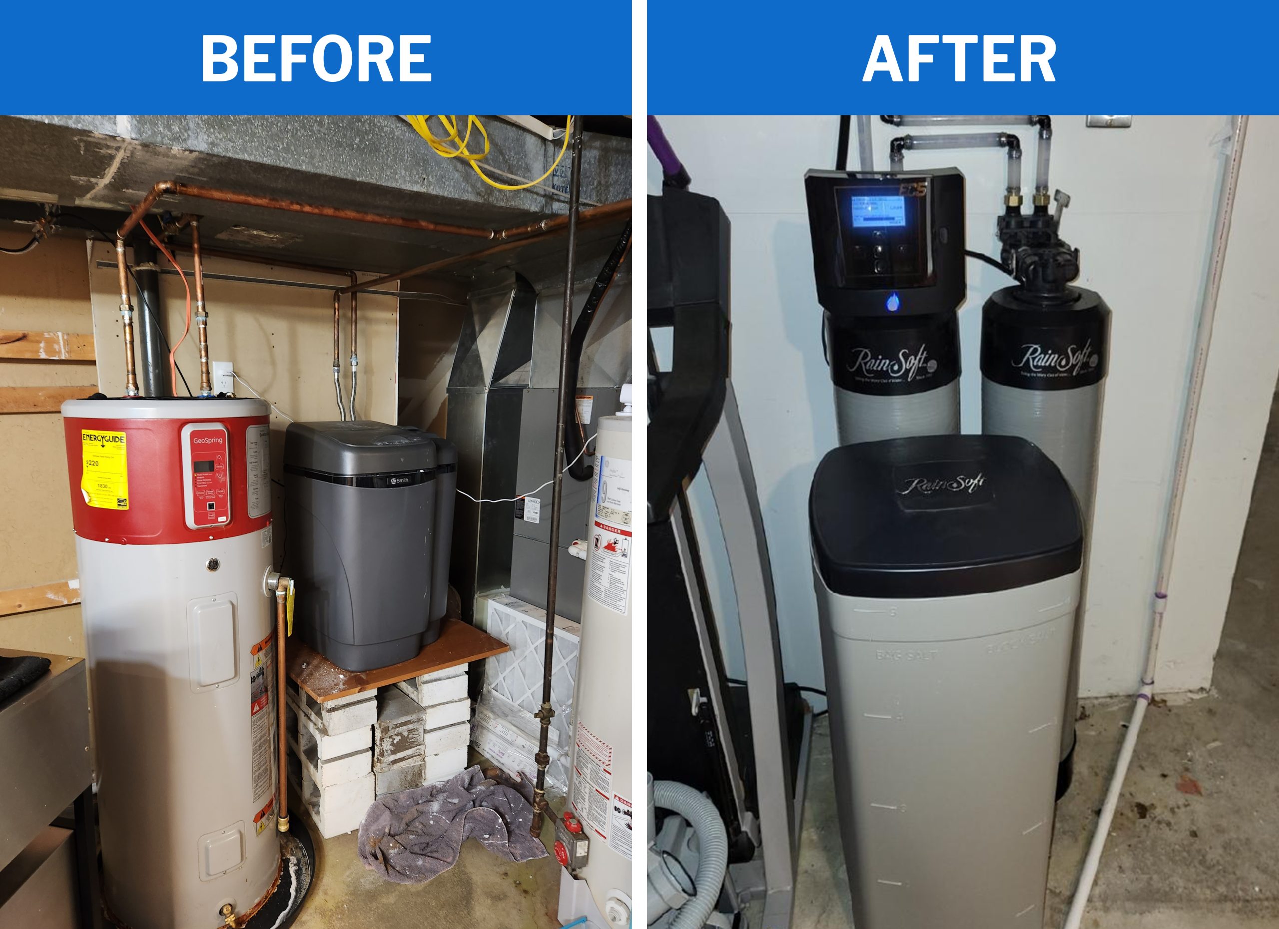 Before and After Water Softener Unit Replacement Project