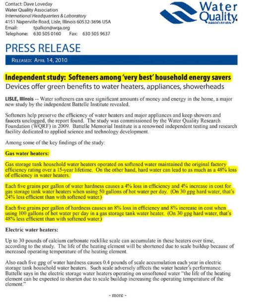 Water Quality Association Press Release Water Quality Association Press Release